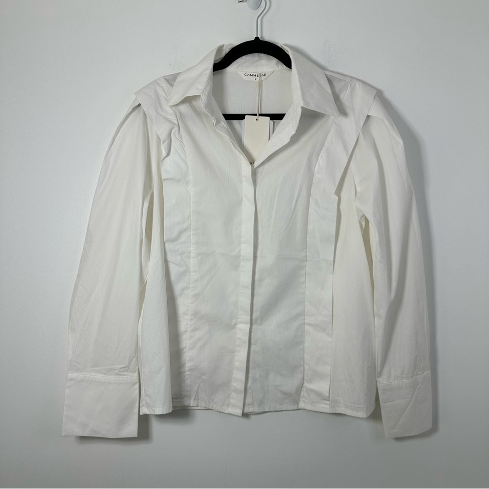 Commense Women’s White Button-Down Pleated Size L NWT